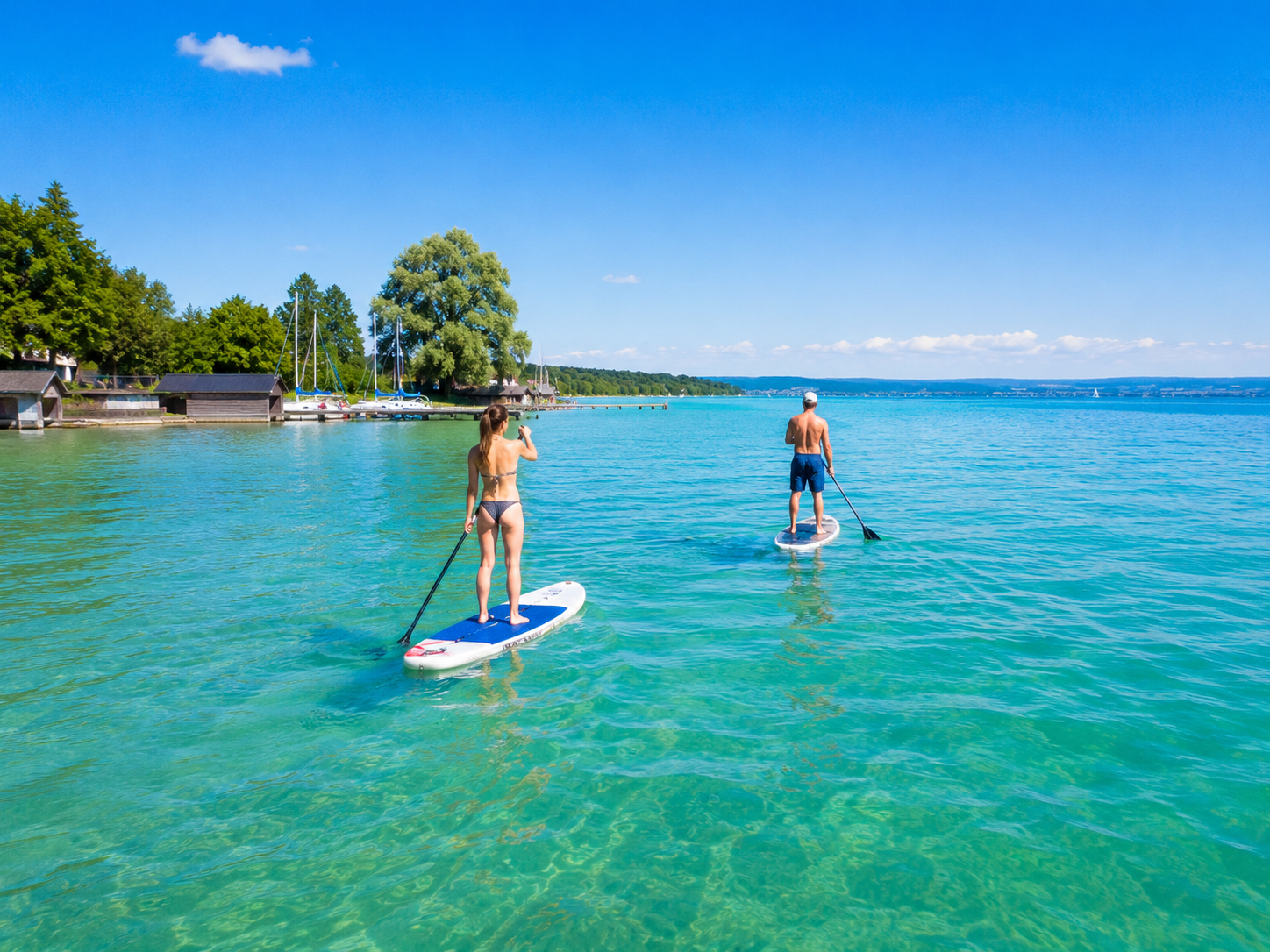Stand-Up-Paddeln auf dem ruhigen Wörthsee im Fünfseenland